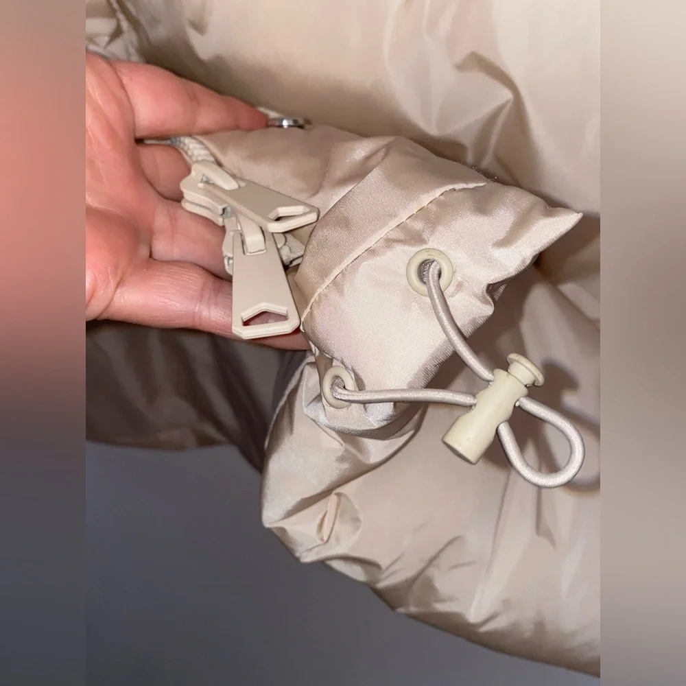 MANGO MNG Hooded Long Puffer Vest women’s Small S champagne double front zipper - Picture 8 of 16